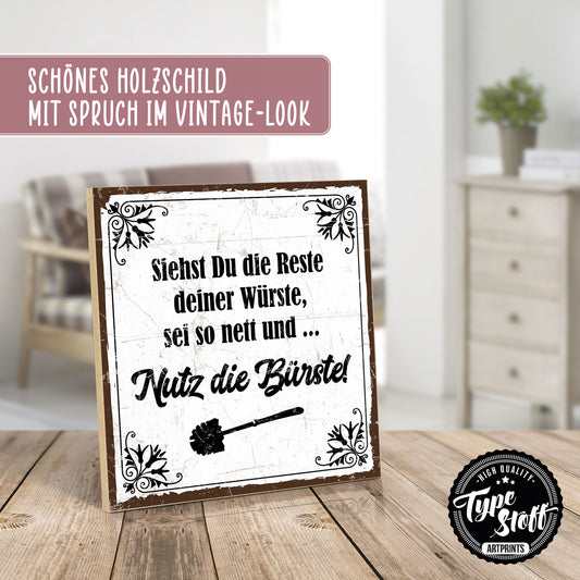 Holzschild mit Spruch - Toilette - Reste der Würste - HS-QN-00320