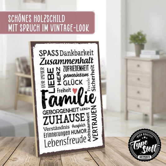 Holzschild mit Spruch - Familie Glück Dankbarkeit Spaß – HS-GH-00418