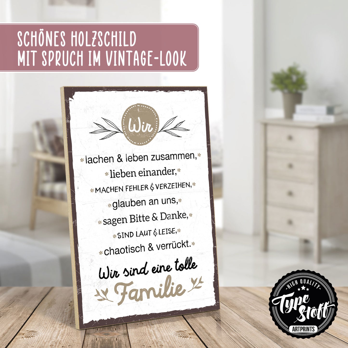 Holzschild mit Spruch - Zusammen lachen und leben – HS-GH-00508