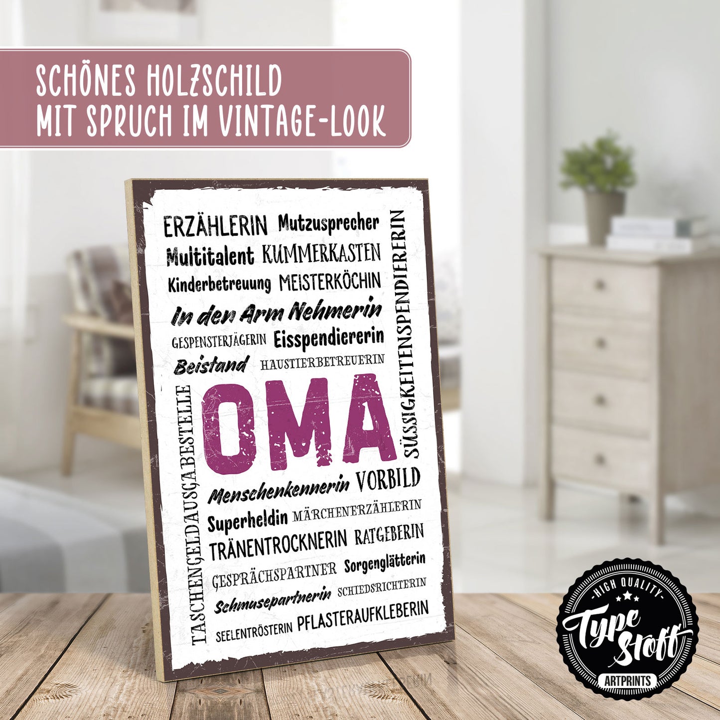 Holzschild mit Spruch - Oma wordcloud – HS-GH-00585