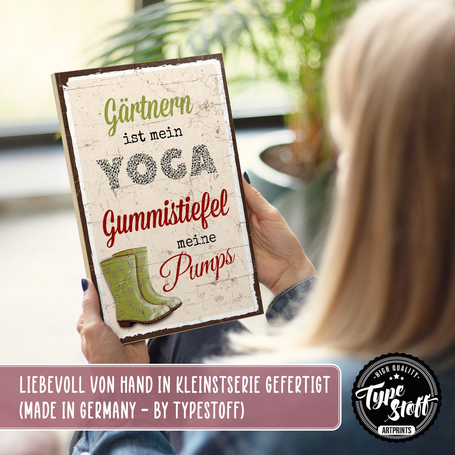 Holzschild mit Spruch - Garten - Gärtnern ist mein Yoga – HS-GH-00707