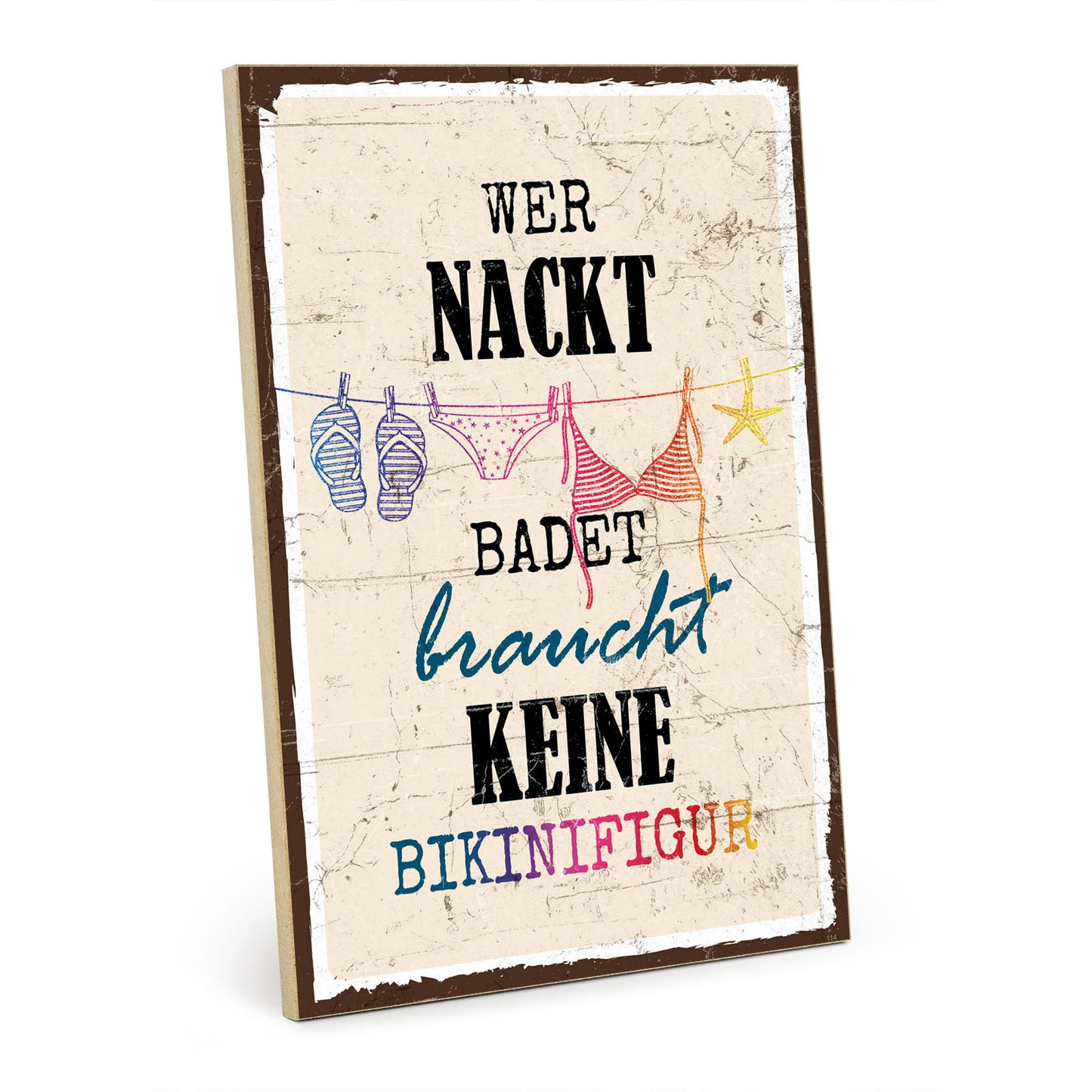 Holzschild mit Spruch - Diät - Nackt baden - Bikinifigur – HS-GH-00711