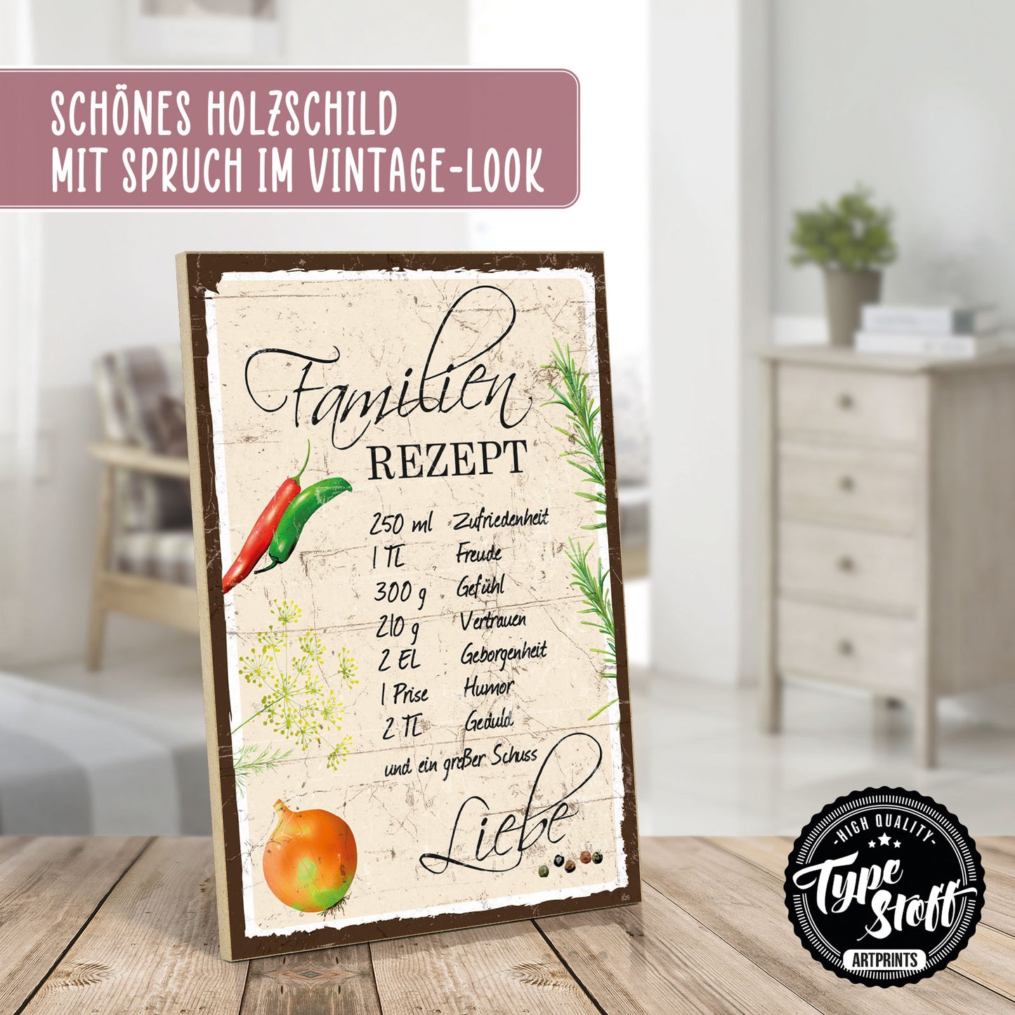 Holzschild mit Spruch - Familie - Familienrezept – HS-GH-00826