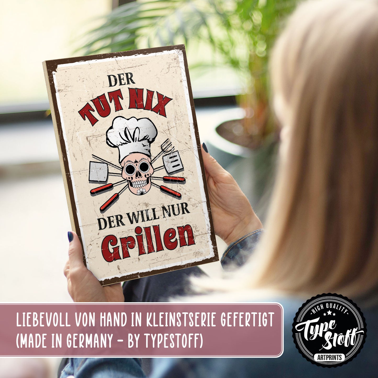 Holzschild mit Spruch - Grillen - der tut nix – HS-GH-00832