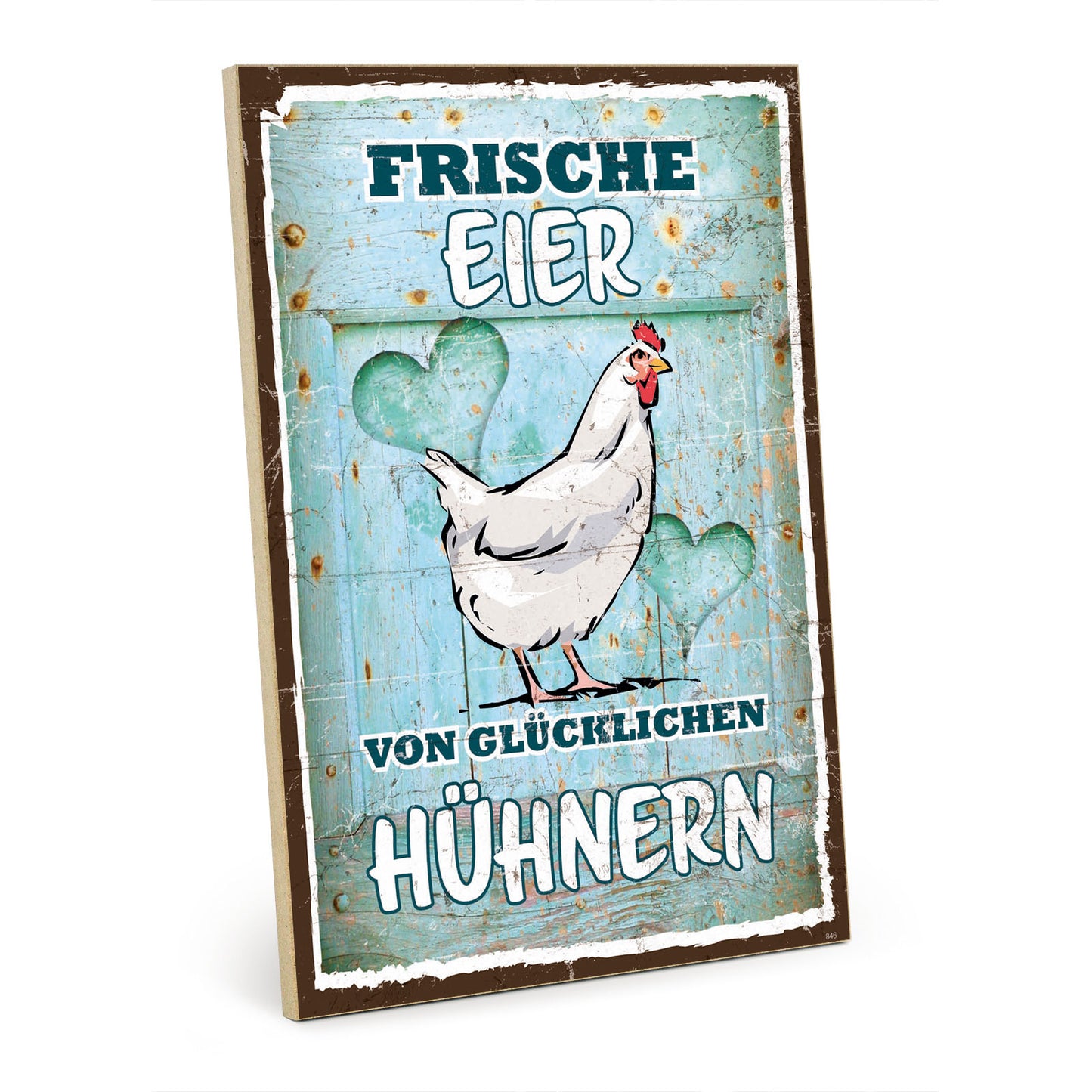 Holzschild mit Spruch - frische Eier - glückliche Hühner – HS-GH-00846