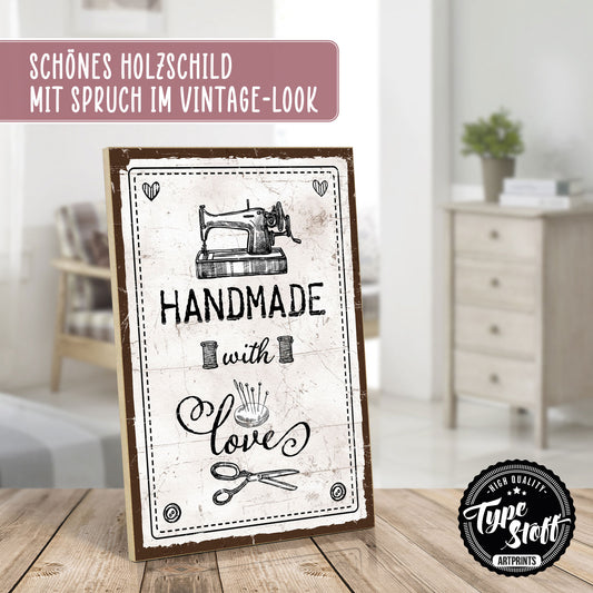 Holzschild mit Spruch - Hobby - Handmade with love – HS-GH-00895