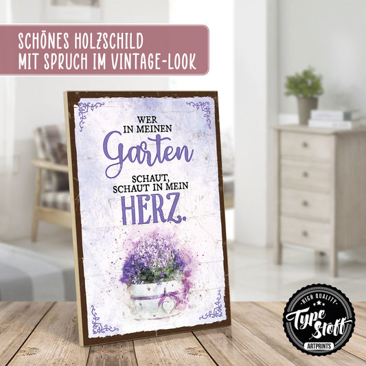 Holzschild mit Spruch - Garten und Herz – HS-GH-01093