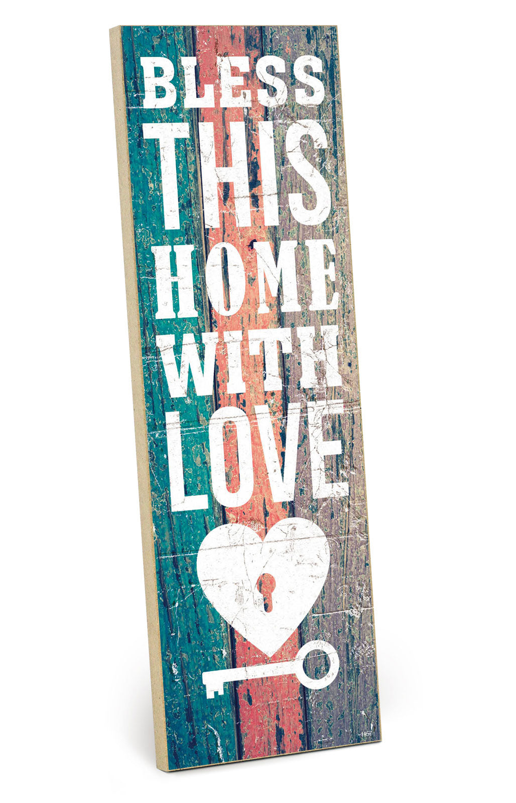 Holzschild mit Spruch - Zuhause - bless this home with love – HS-KH-01157