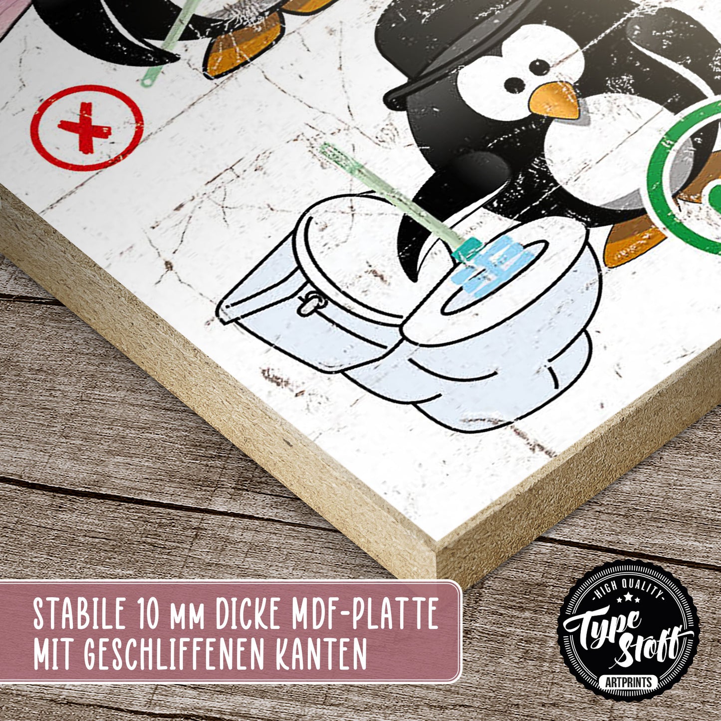 Holzschild mit Spruch - Toilette - Pinguin – HS-KH-01158