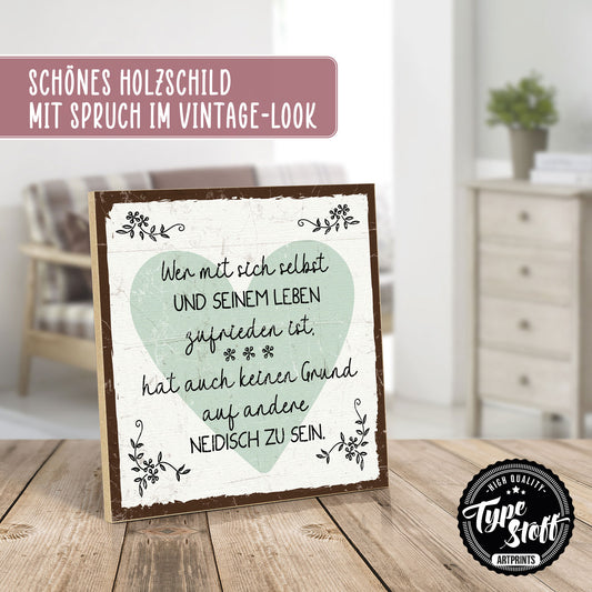 Holzschild mit Spruch - Hygge - Zufriedenheit - Neid – HS-QN-01270